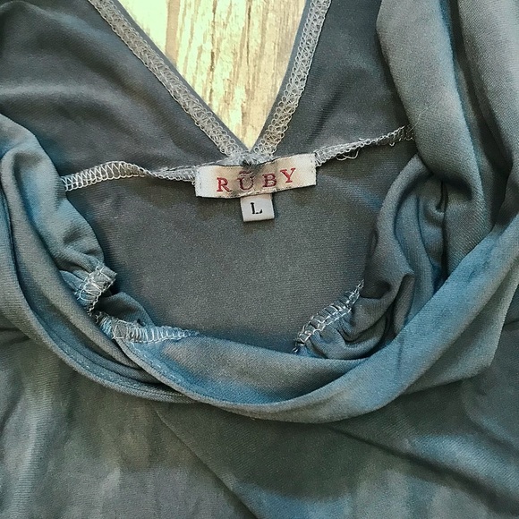 Ruby Blue Gray Hand Tie Dyed Deep V Stretch Dress - Picture 3 of 4